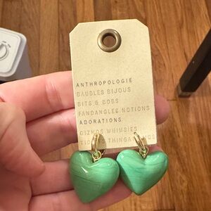 Anthropologie Mint Heart Earrings
